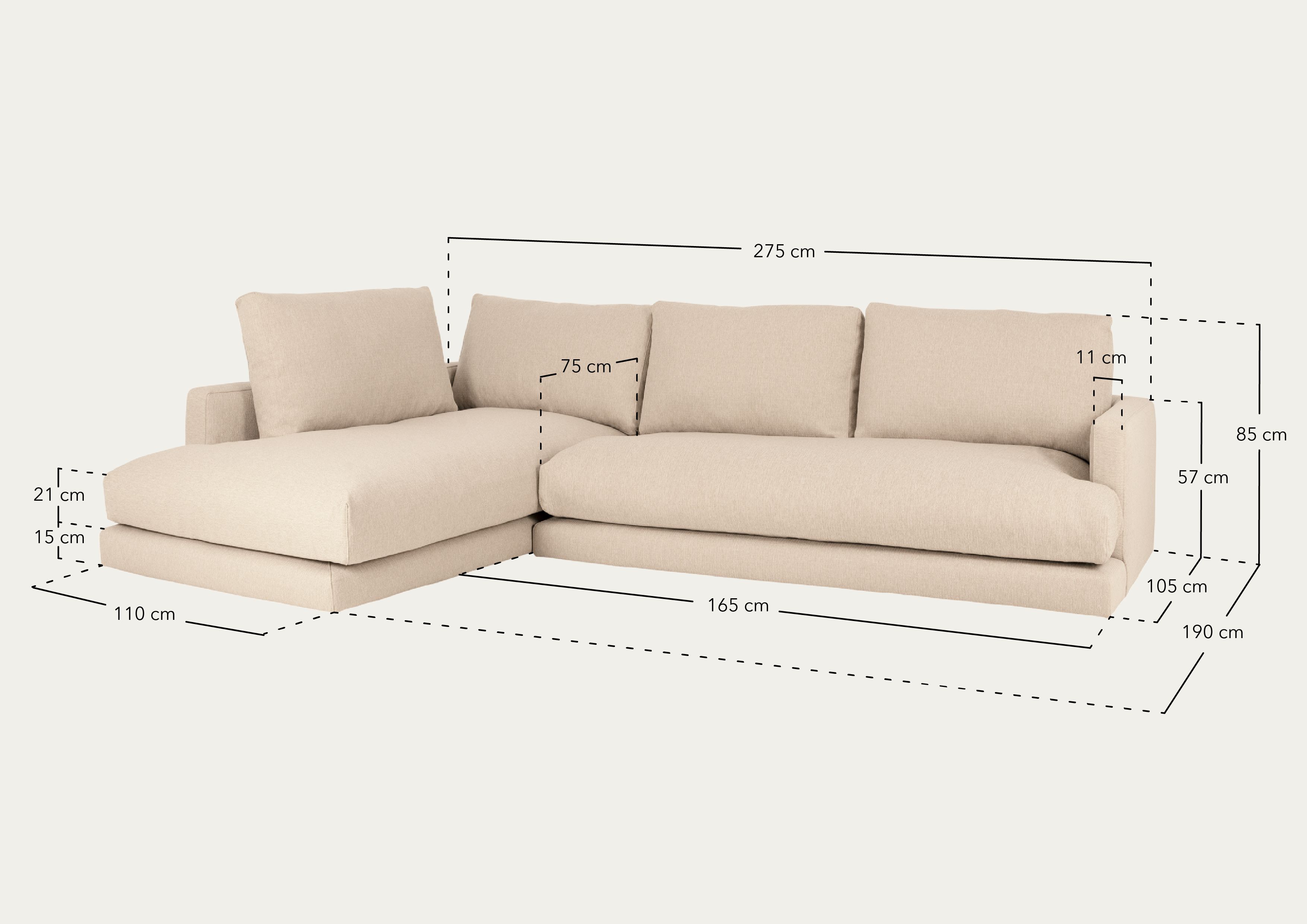 Large Sofa Chaise Longue Right Dark Grey Laia | Decowood