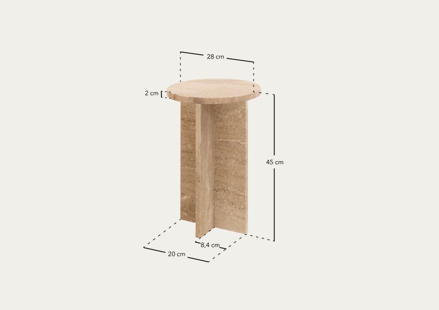 Table d'appoint ronde en marbre daino reale avec pieds en bois massif de Ø28cm