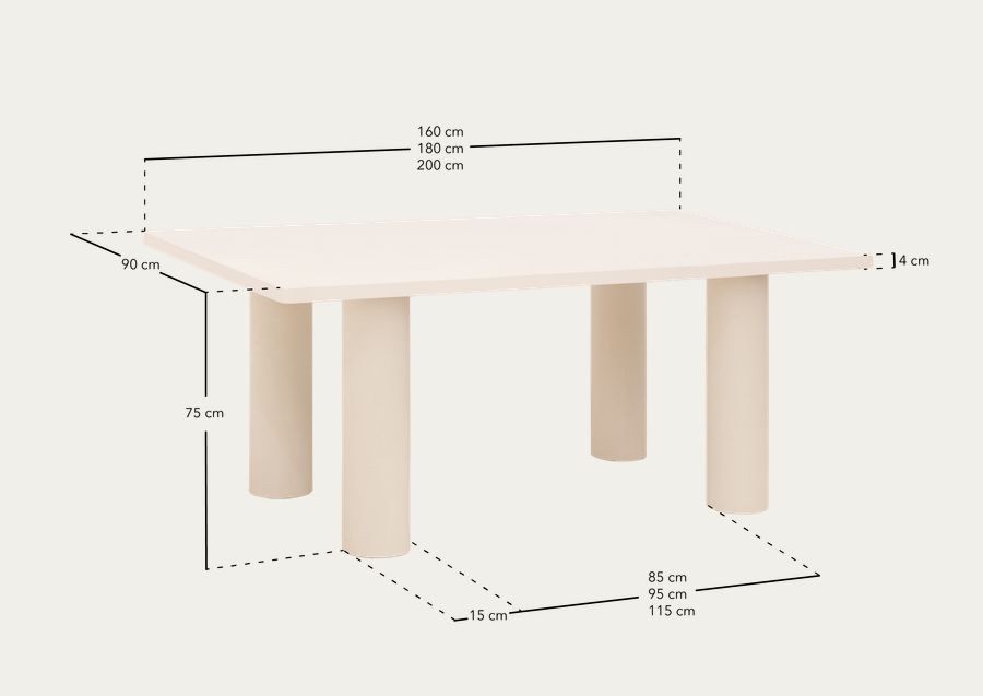 Mesa de jantar de madeira maciça em tom de carvalho escuro e pernas de microcimento em tom de terra de várias medidas