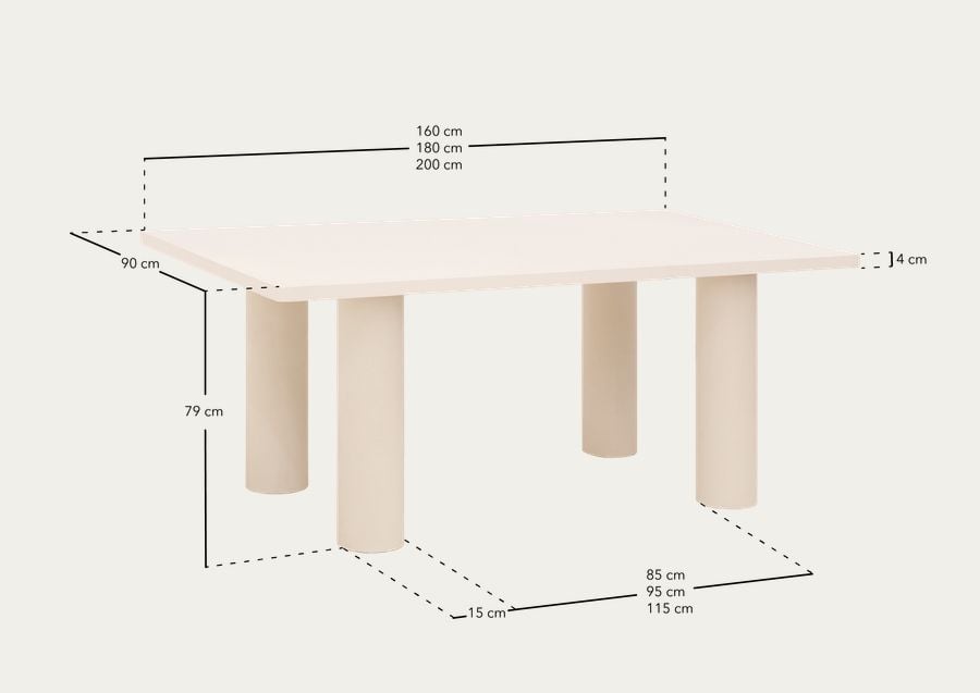 Mesa de comedor de madera maciza en tono roble oscuro y patas de microcemento en tono tierra de varias medidas