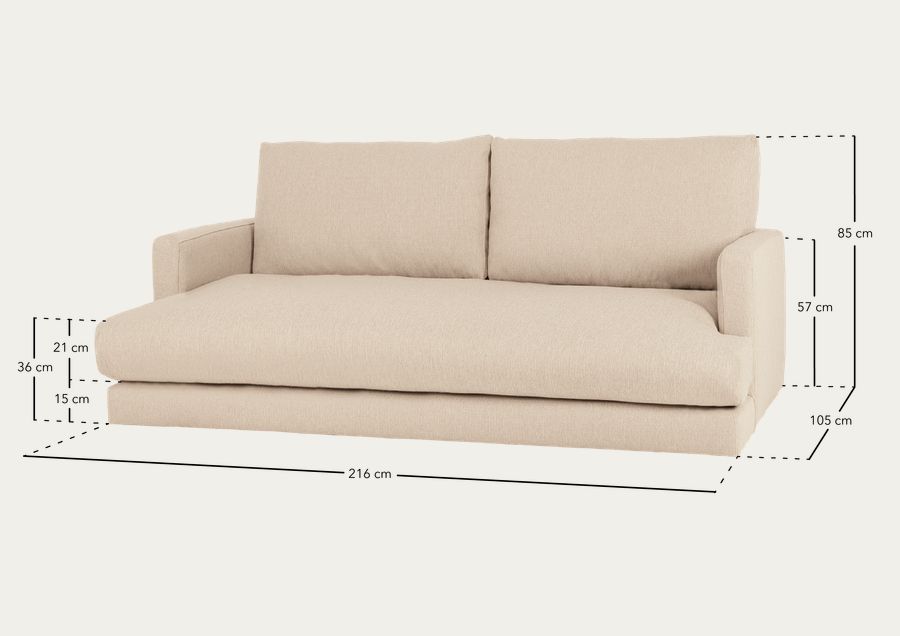 Canapé droit couleur blanc cassé de 215 cm