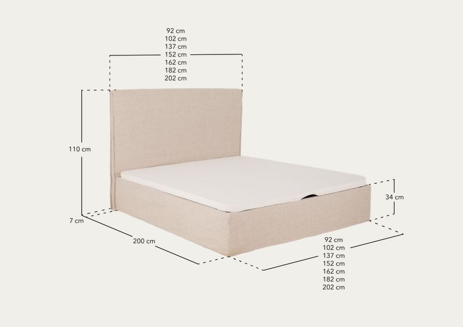 Cama con canapé desenfundable de lino verde para colchón de varias medidas