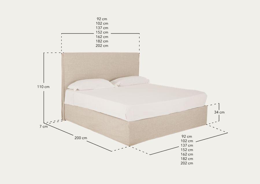 Cama con canapé desenfundable de lino beige para colchón de varias medidas