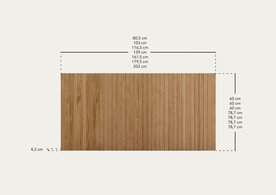Cabecero ranurado de madera maciza tono roble medio de varias medidas