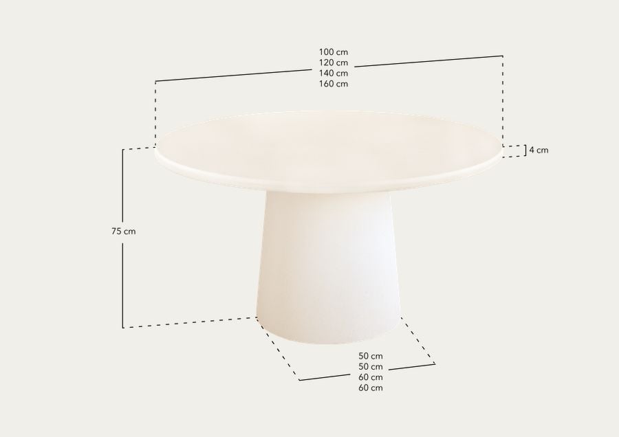 Table de salle à manger ronde en microciment ton marron de différentes tailles