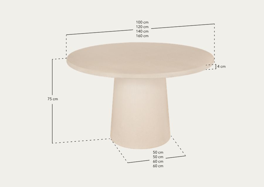 Mesa de comedor redonda de microcemento tono beige de varias medidas