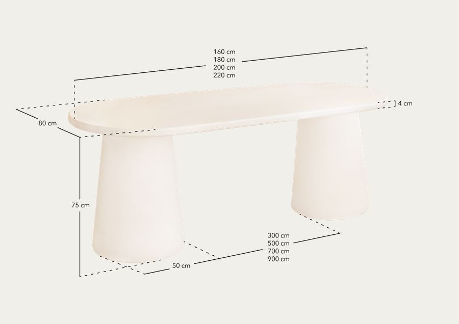 Table de salle à manger ovale en microciment ton marron de différentes tailles