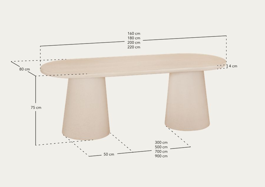 Table de salle à manger ovale en microciment ton marron de différentes tailles