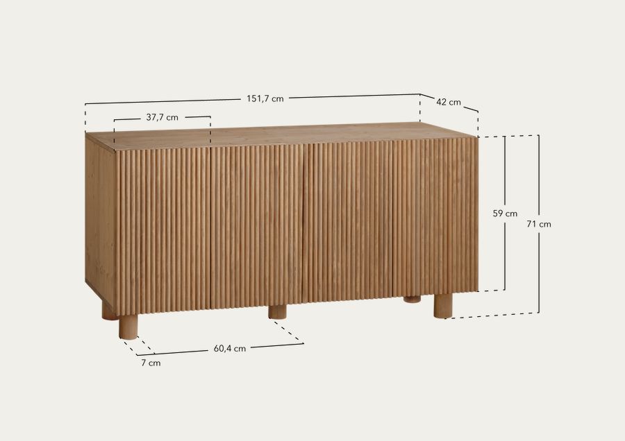 Buffet en bois de sapin et pin en ton blanc 152x42cm