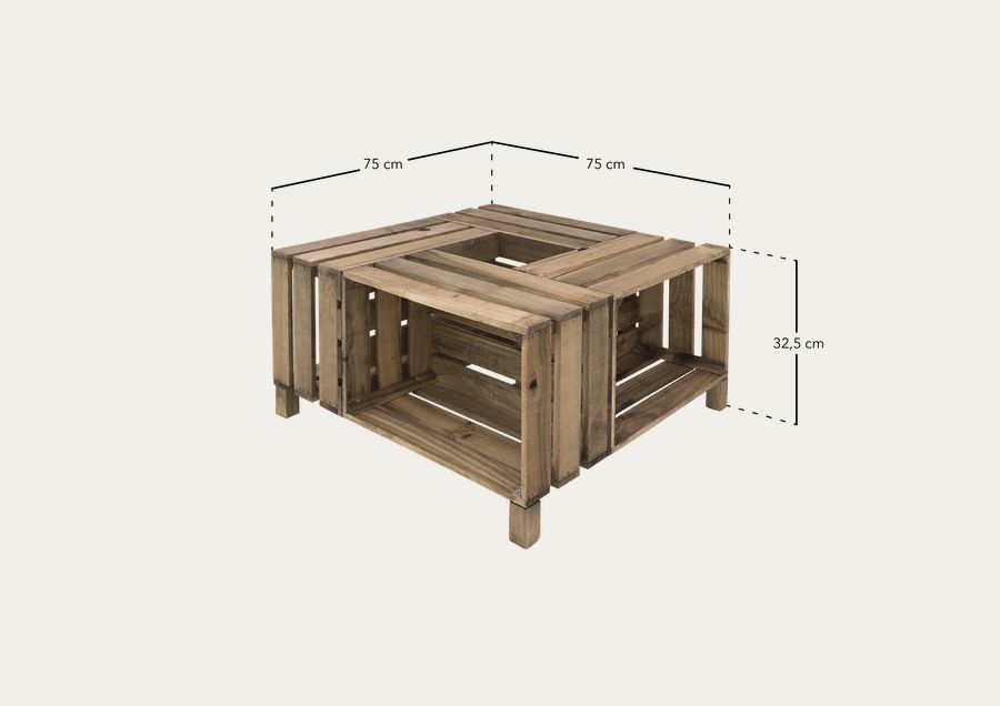 Tavolino in legno massello in tonalità naturale di 75x75x32,5cm