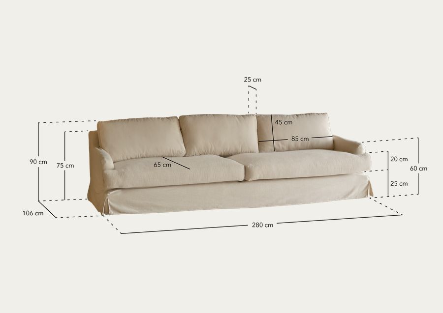 Sofá recto desenfundable de color beige de 280cm