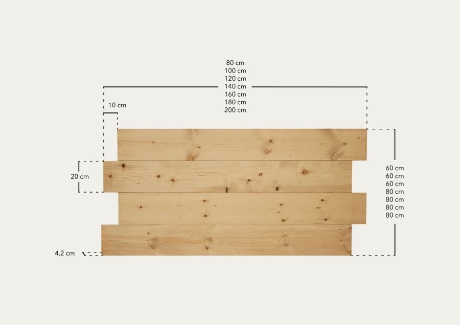 Cabeceira de madeira maciça assimétrica em tom natural de vários tamanhos