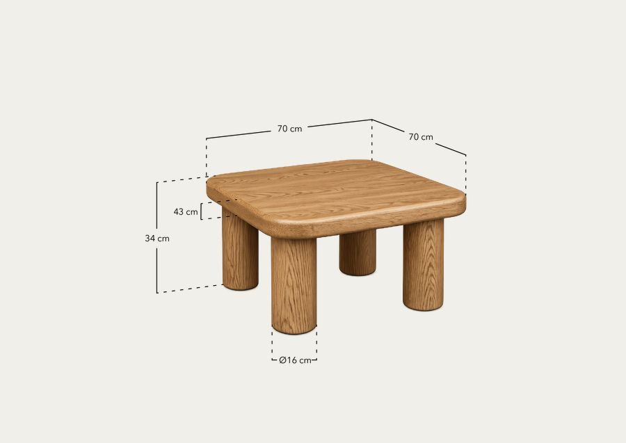 Square coffee table in oak veneer 70x70cm