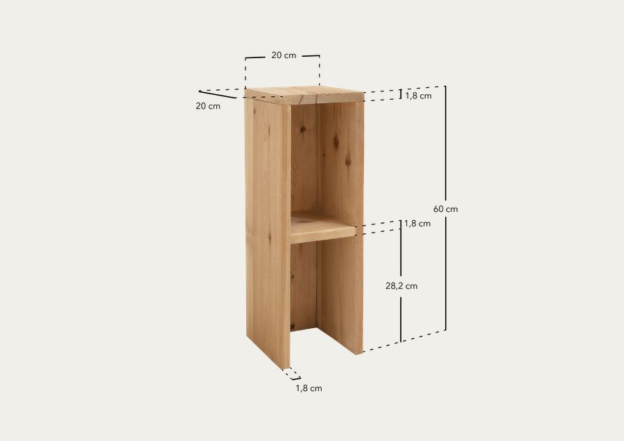 Table de chevet ou table d'appoint en bois massif ton chêne foncé 60x20cm