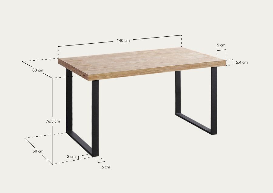 Tavolo in legno massello finitura naturale con gambe in ferro nero di varie misure