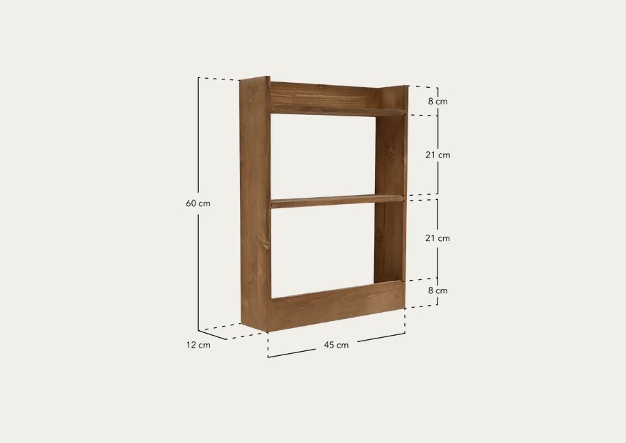 Estantería de madera maciza tres estantes acabado natural 60x45cm