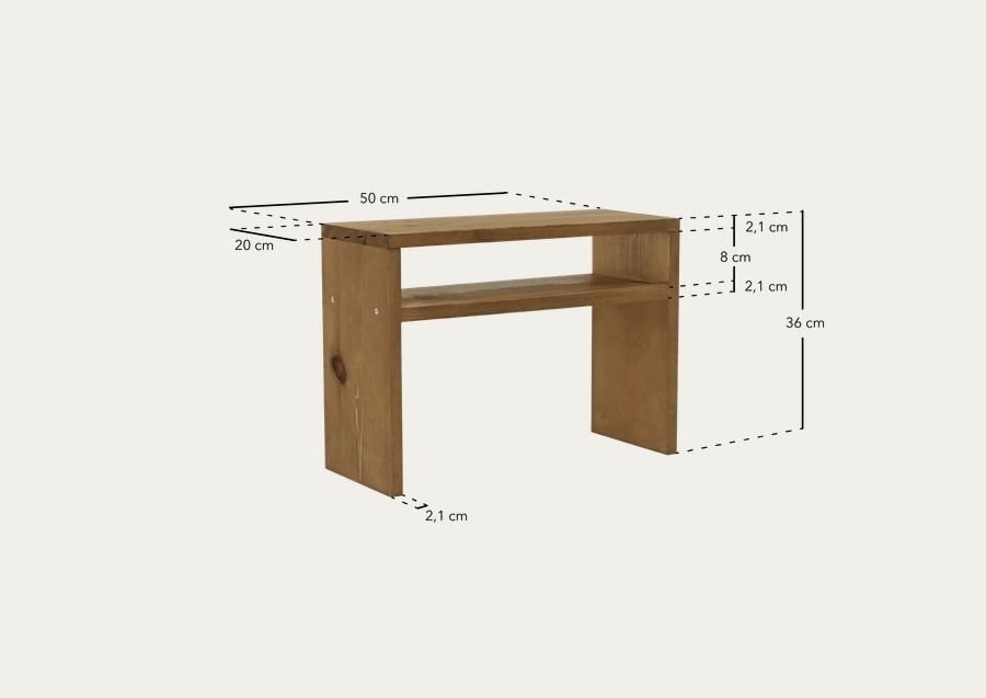 Mesa de cabeceira em madeira maciça de oliveira 50x36cm