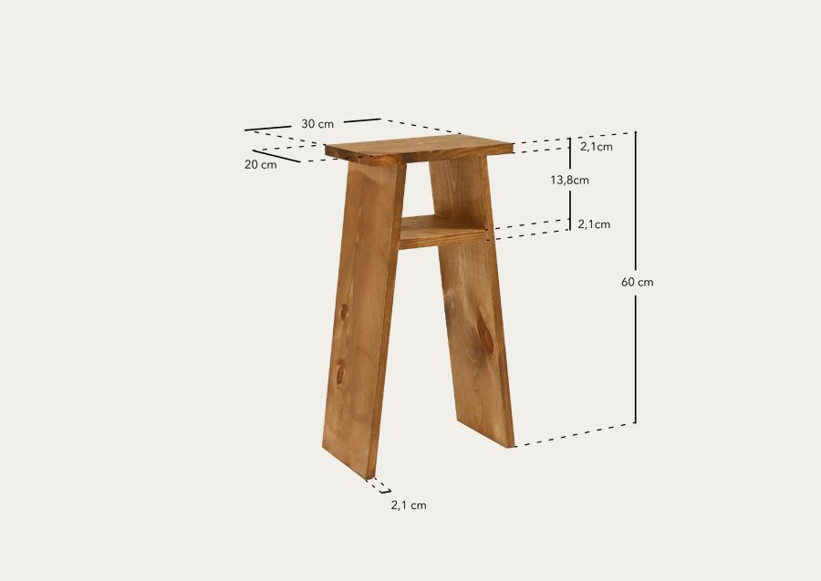 Mesa de centro em madeira maciça em tom branco 60x20cm