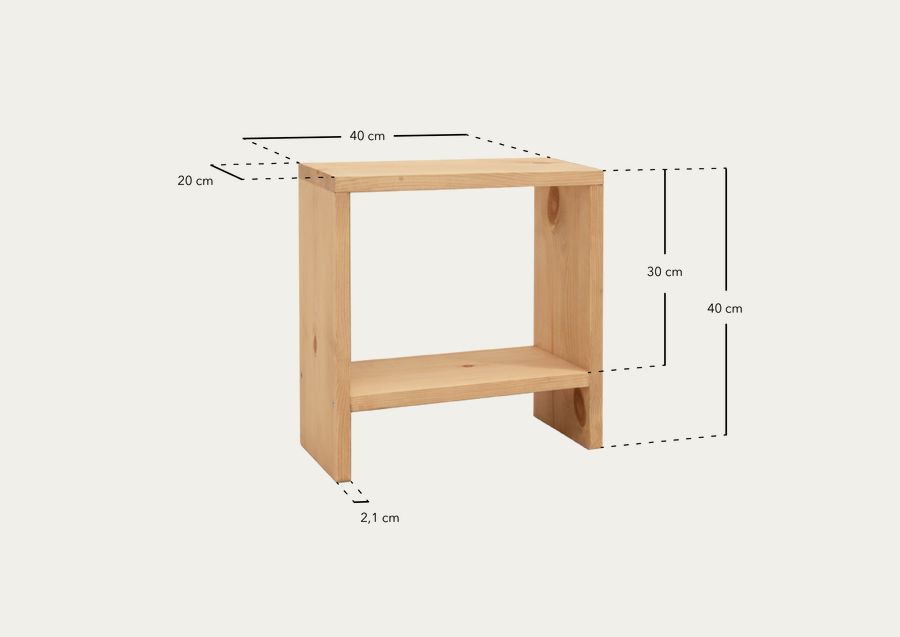 Mesa de cabeceira em madeira maciça tom azeitona 40x20cm