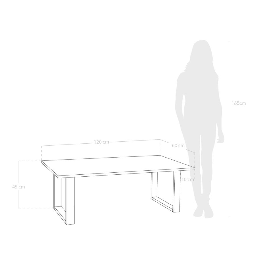 Table basse en bois massif, ton naturel, 120x60cm