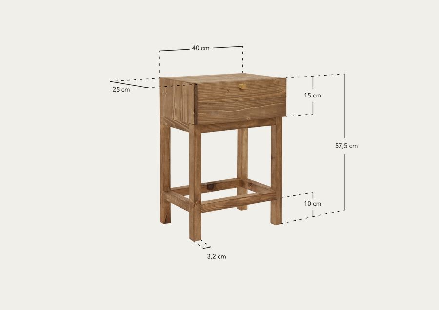 Mesa de cabeceira flutuante de madeira maciça em tom natural 57x40cm