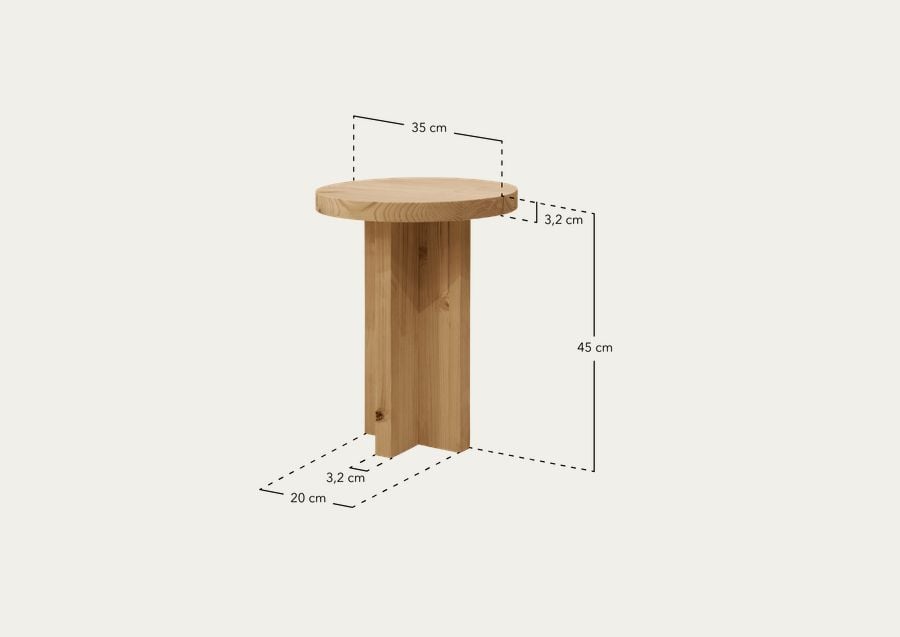 Taburete de madera maciza en tono natural de 45x35cm