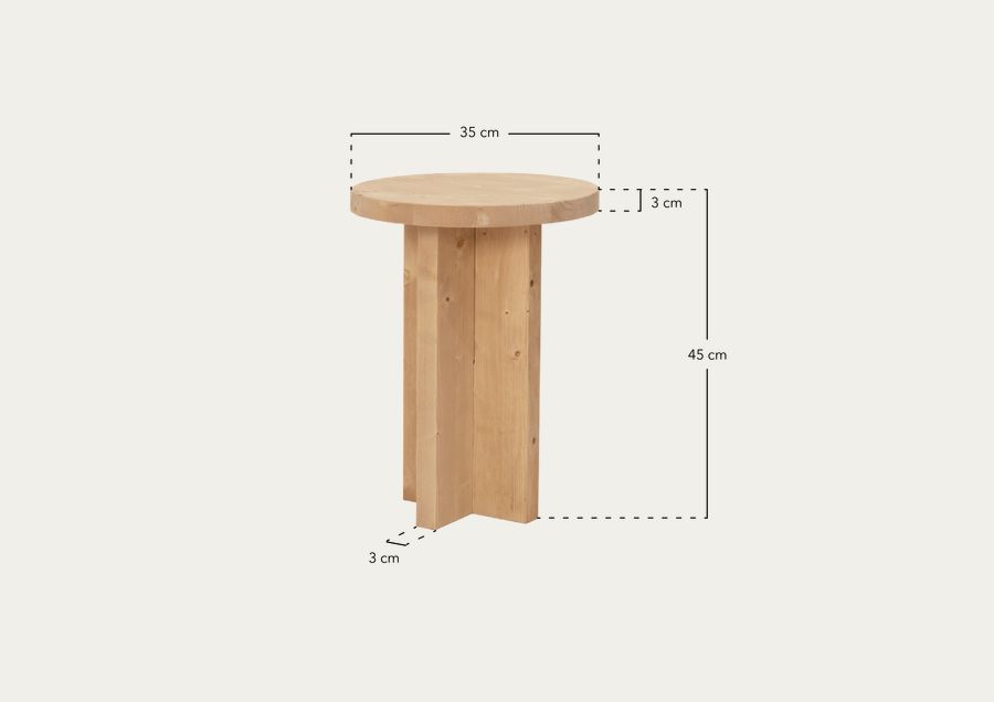 Table de chevet en bois massif ton naturel 45x35cm