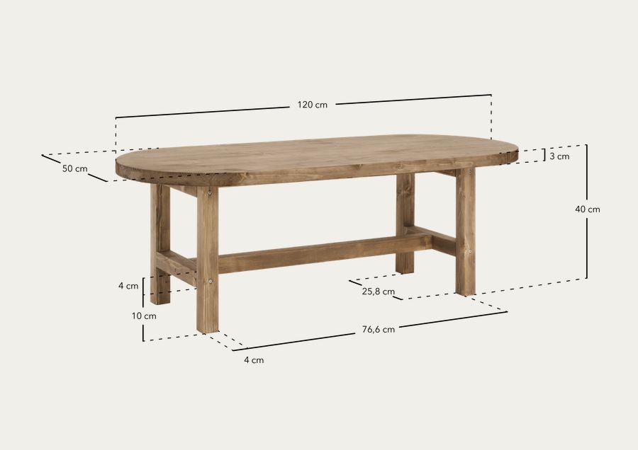 Tavolino in legno massello in tonalità di rovere scuro di 120x40cm