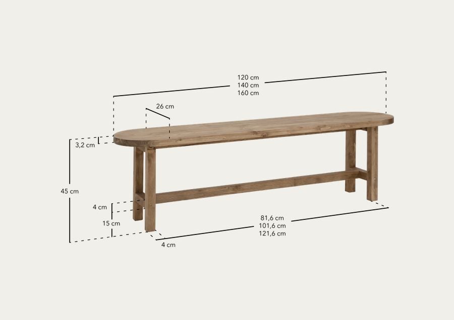 Banco de madera maciza en tono natural de varias medidas