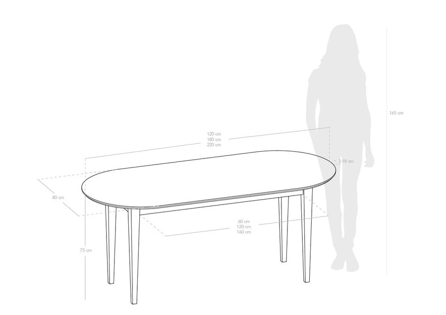 Table à manger ovale en bois massif blanc de différentes tailles