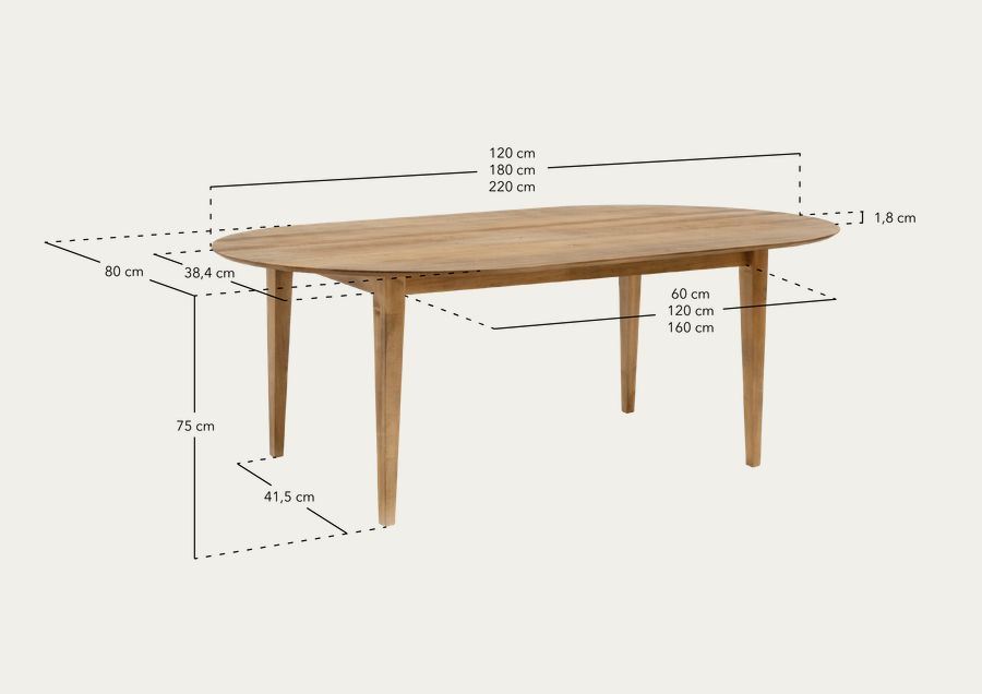 Mesa de jantar oval de madeira maciça em tom carvalho escuro em vários tamanhos