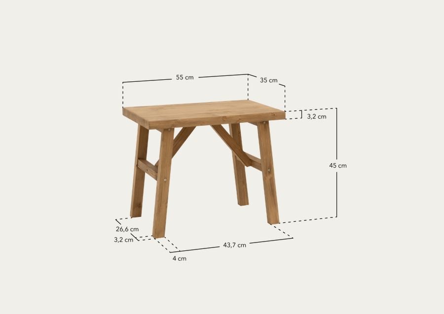 Taburete de madera maciza en tono negro de 45x55cm