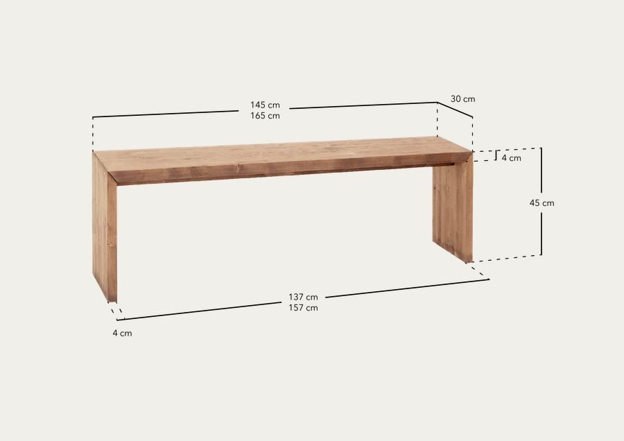 Banco de madera maciza en tono nogal de varias medidas