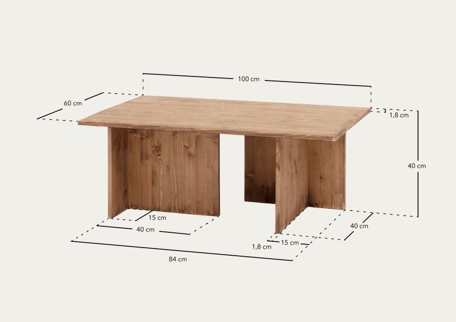 Tavolino in legno massello colore rovere scuro 40x100cm