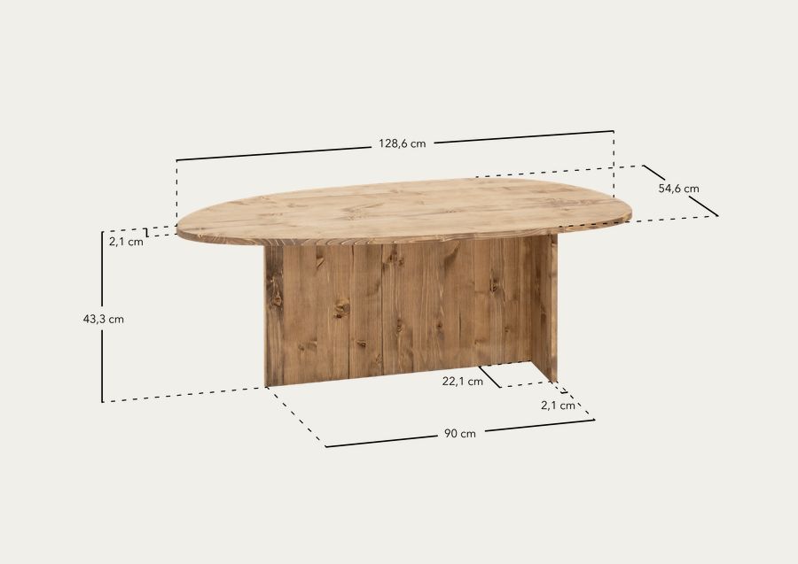 Mesa de centro de madeira maciça em tom carvalho escuro de 130 cm