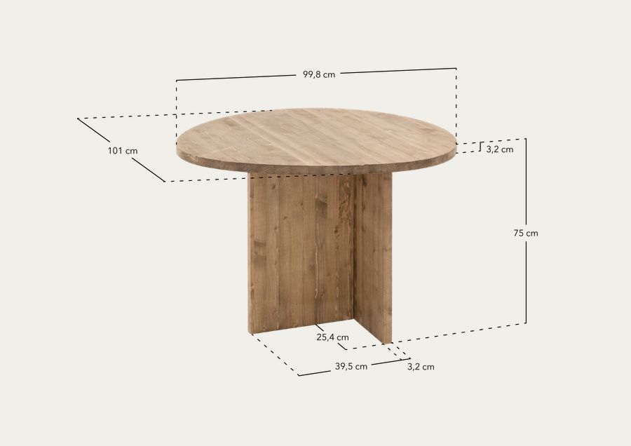 Mesa de jantar de madeira maciça em tom natural de 100 cm