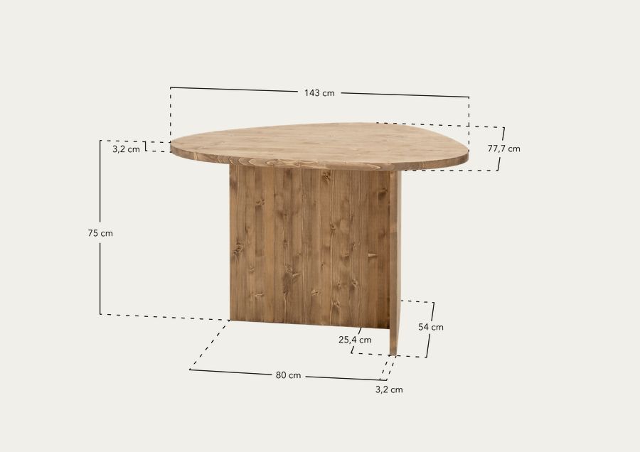 Mesa de jantar em madeira maciça em tom natural de 140cm 