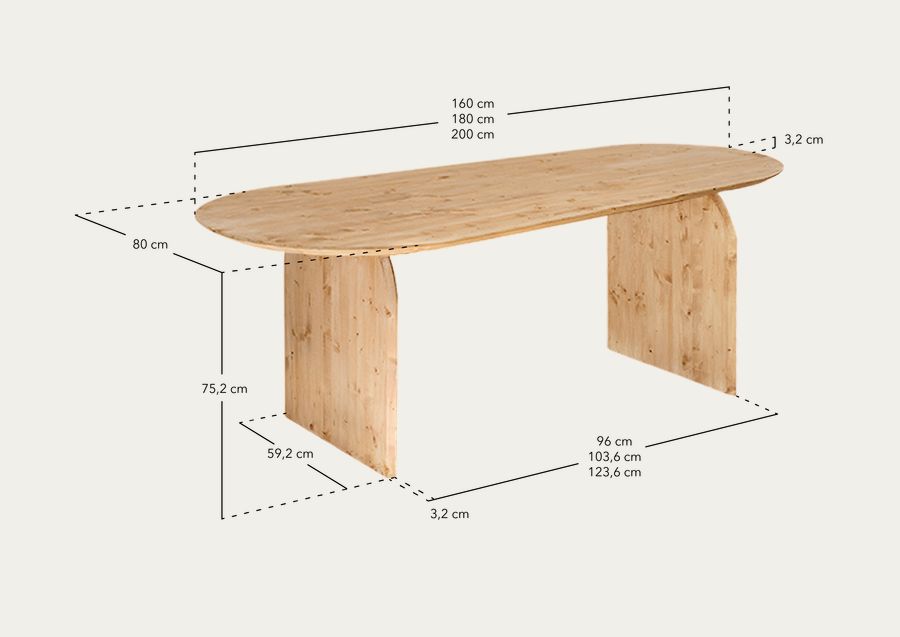 Mesa de jantar oval de madeira maciça em tom médio de carvalho em vários tamanhos