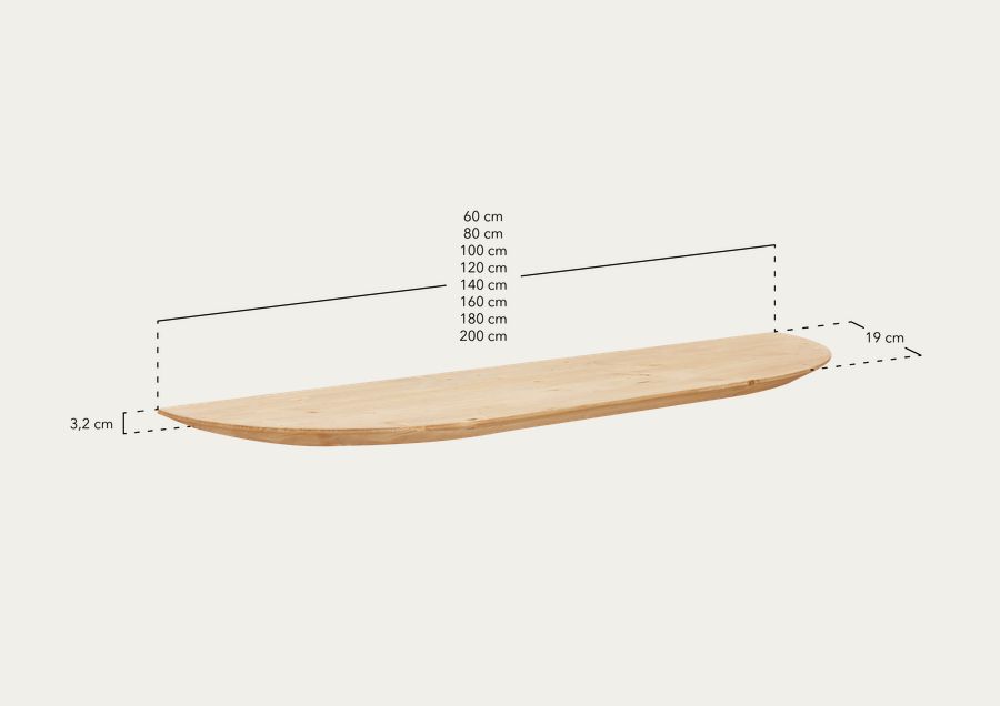 Étagère arrondie en bois massif flottant ton noyer de différentes tailles