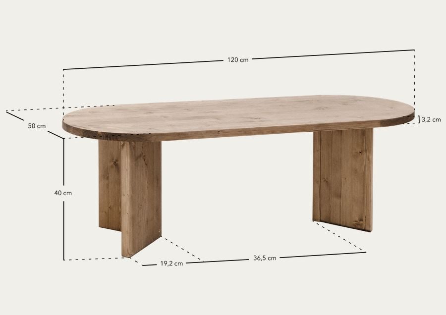 Tavolino in legno massello di tonalità rovere medio di 120cm