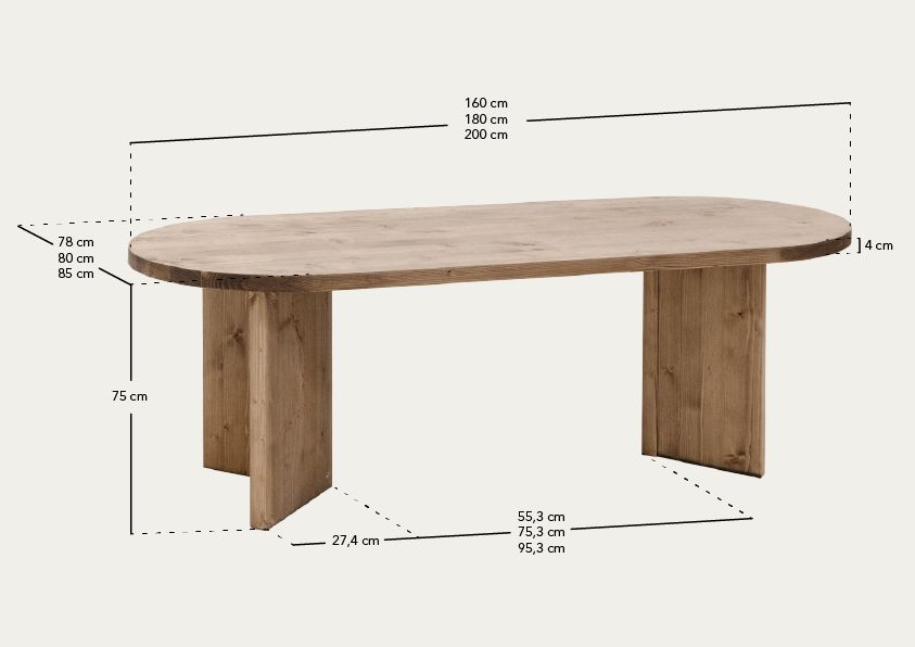 Mesa de comedor de madera maciza en tono roble medio de varias medidas