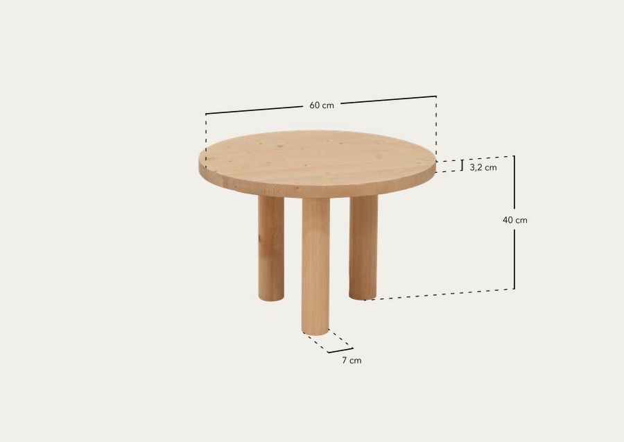 Mesa de centro redonda de madeira maciça em tom carvalho médio de 40x60cm