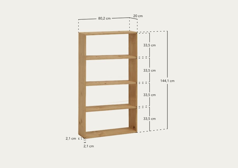 Estantería de madera maciza tono roble medio varias medidas