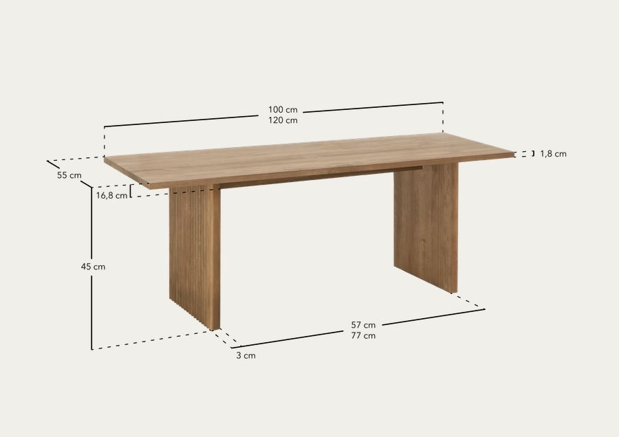 Tavolino in legno massello in tonalità naturale di 120cm