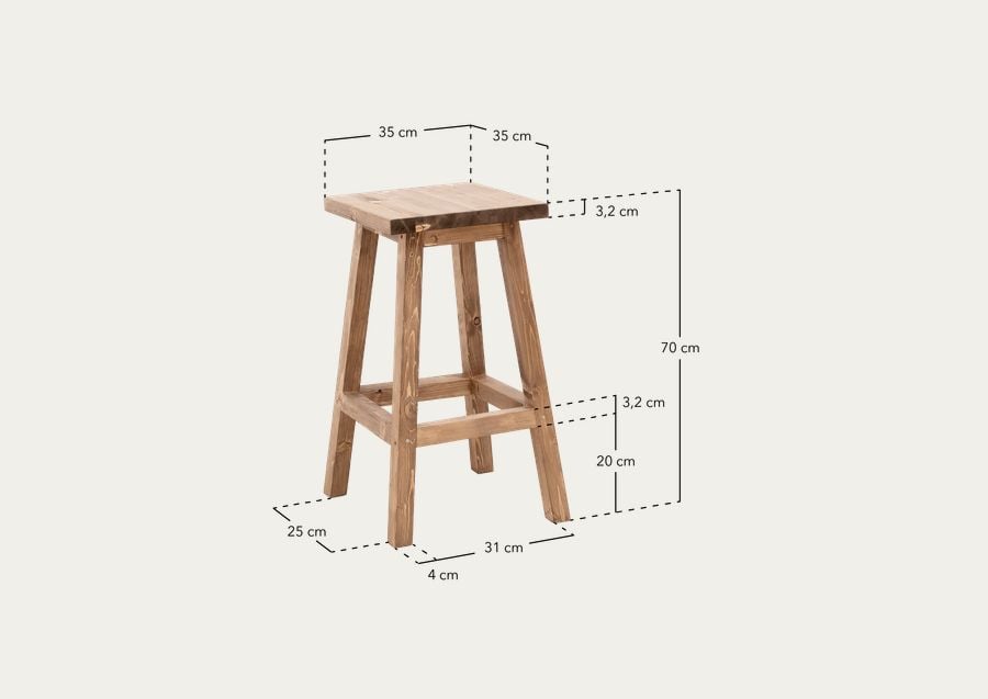 Taburete alto de madera maciza tono roble oscuro de 70cm