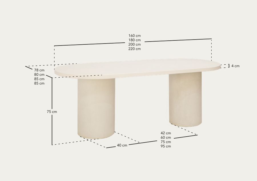 Table de salle à manger ovale en microciment de teinte terracotta disponible en différentes dimensions