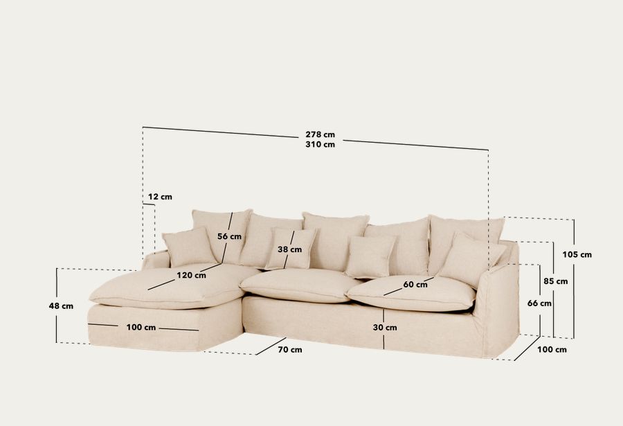 Canapé d'angle en coton et lin déhoussable couleur brique en plusieurs dimensions.