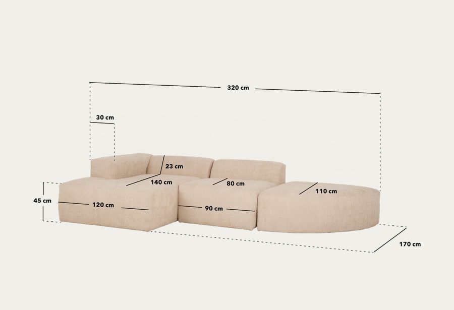 Canapé 3 modules courbe d'angle à en bouclé couleur blanc 320x172cm
