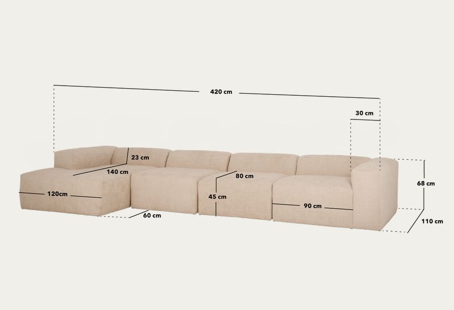 Canapé 4 modules d'angle en boucle de couleur marron 420x172cm