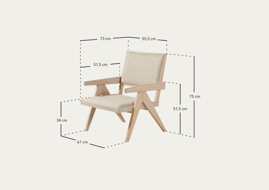 Butaca de madera maciza con asiento de espuma y fibra en color blanco de 75x61cm